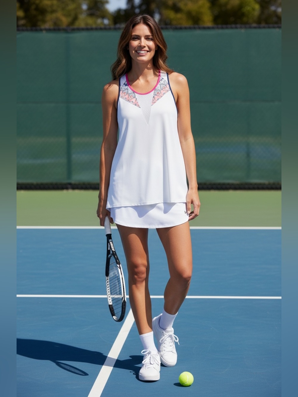 Lucky in Love White Tank with Pink and Navy Trim and Built In Bralette